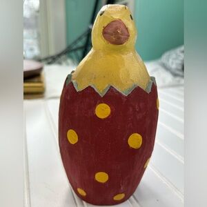 Bethany Lowe Chick Easter Handpainted Polka Dot Egg Figurine Yellow Red
